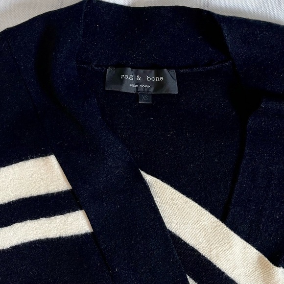 Rag & Bone Grace V-Neck Sweater Black Ivory Striped Merino Wool XS/S - Picture 6 of 14